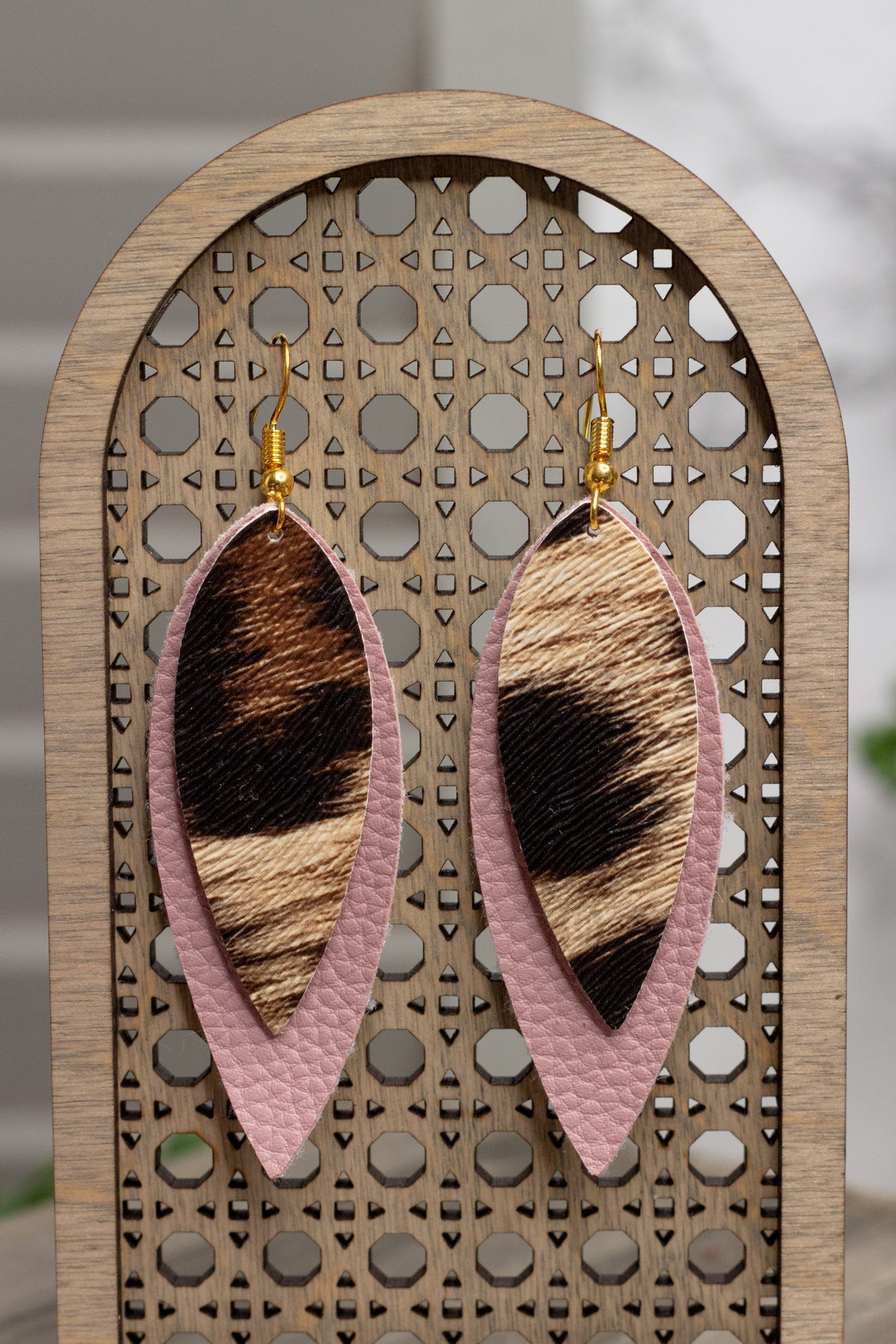 Mauve & Cheetah Skinny Faux Leather Earrings