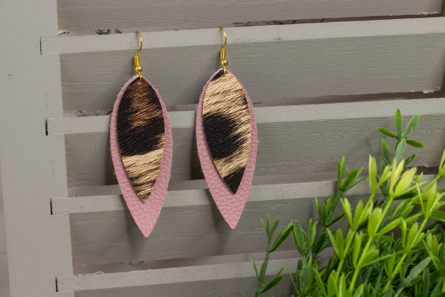 Mauve & Cheetah Skinny Faux Leather Earrings