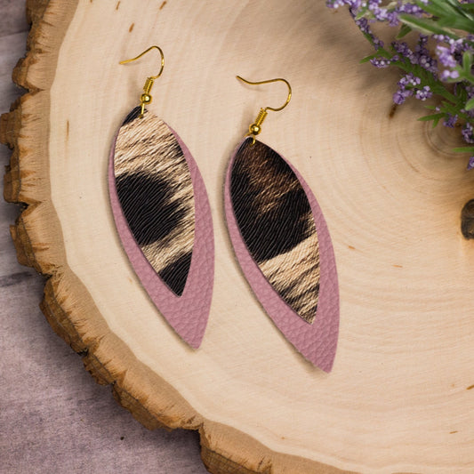 Mauve & Cheetah Skinny Faux Leather Earrings