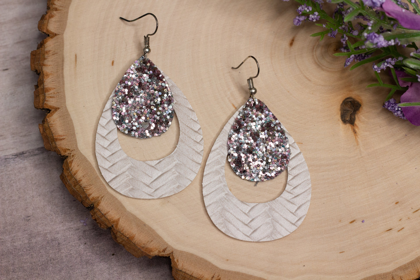 Textured Glitter Faux Leather Earrings