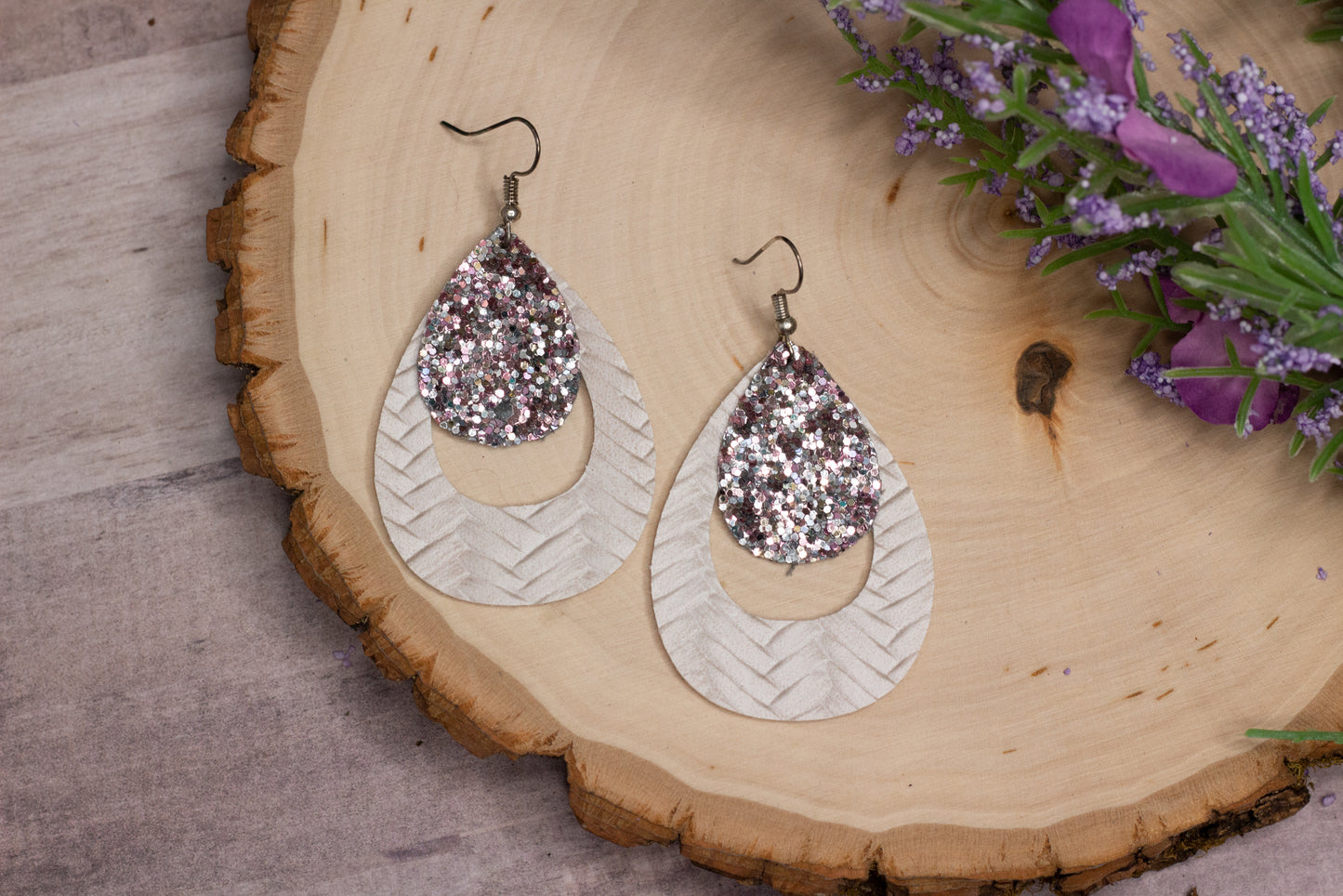 Textured Glitter Faux Leather Earrings