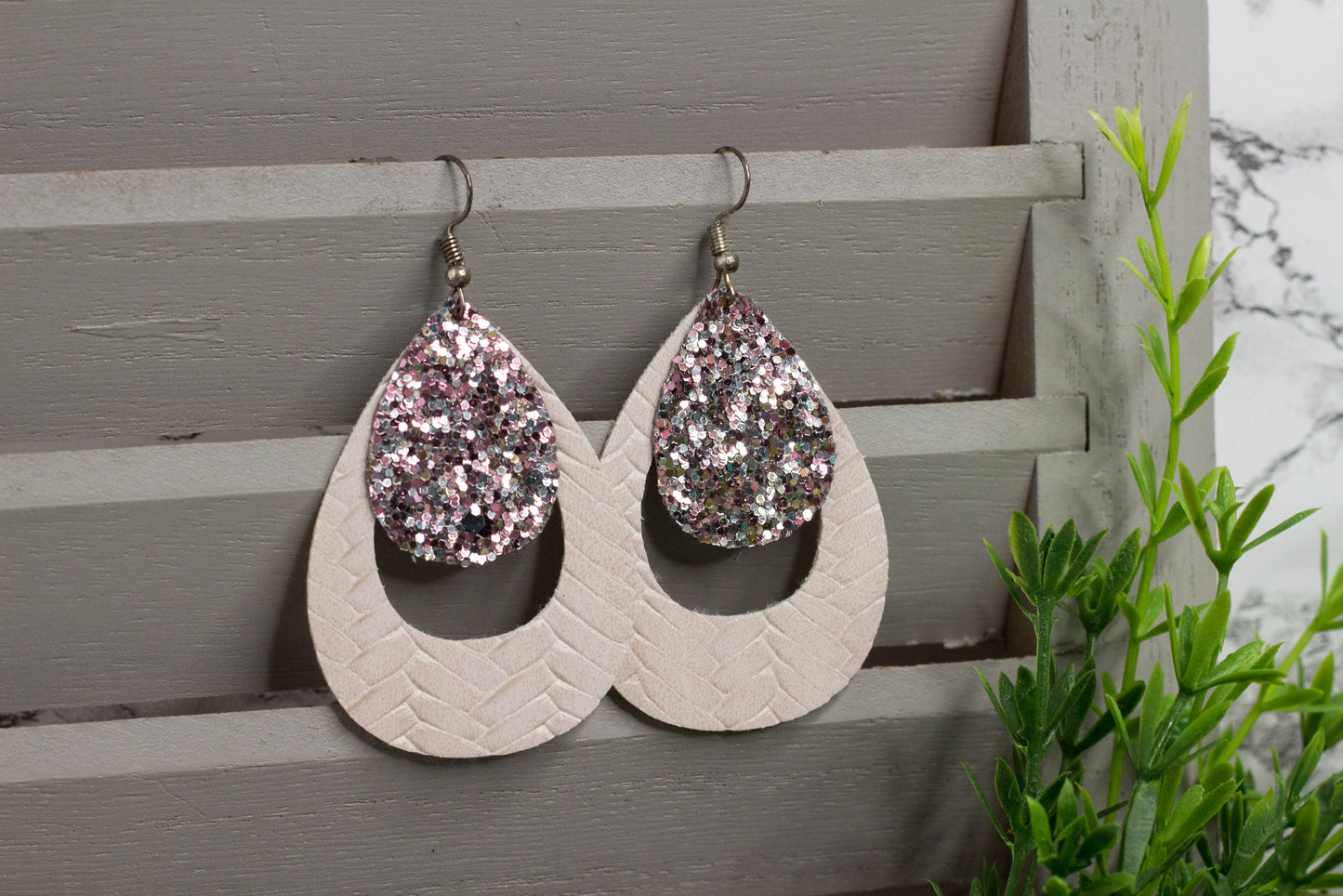 Textured Glitter Faux Leather Earrings