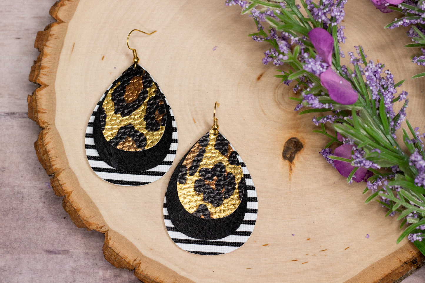 Layered Cheetah Faux Leather Earrings