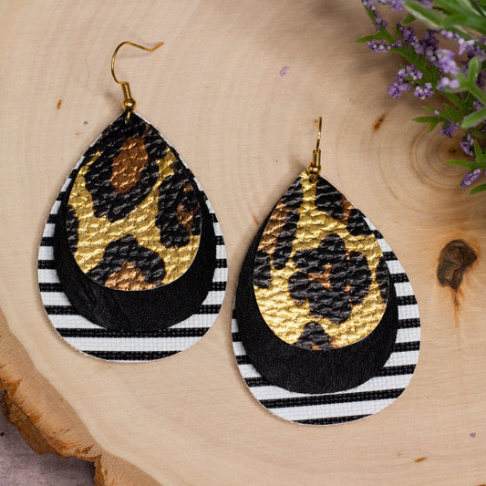 Layered Cheetah Faux Leather Earrings