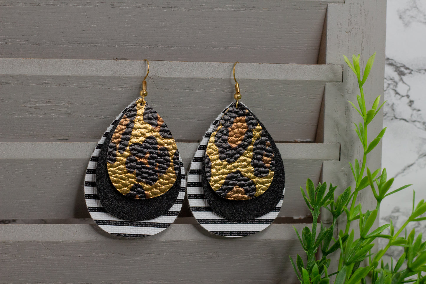 Layered Cheetah Faux Leather Earrings