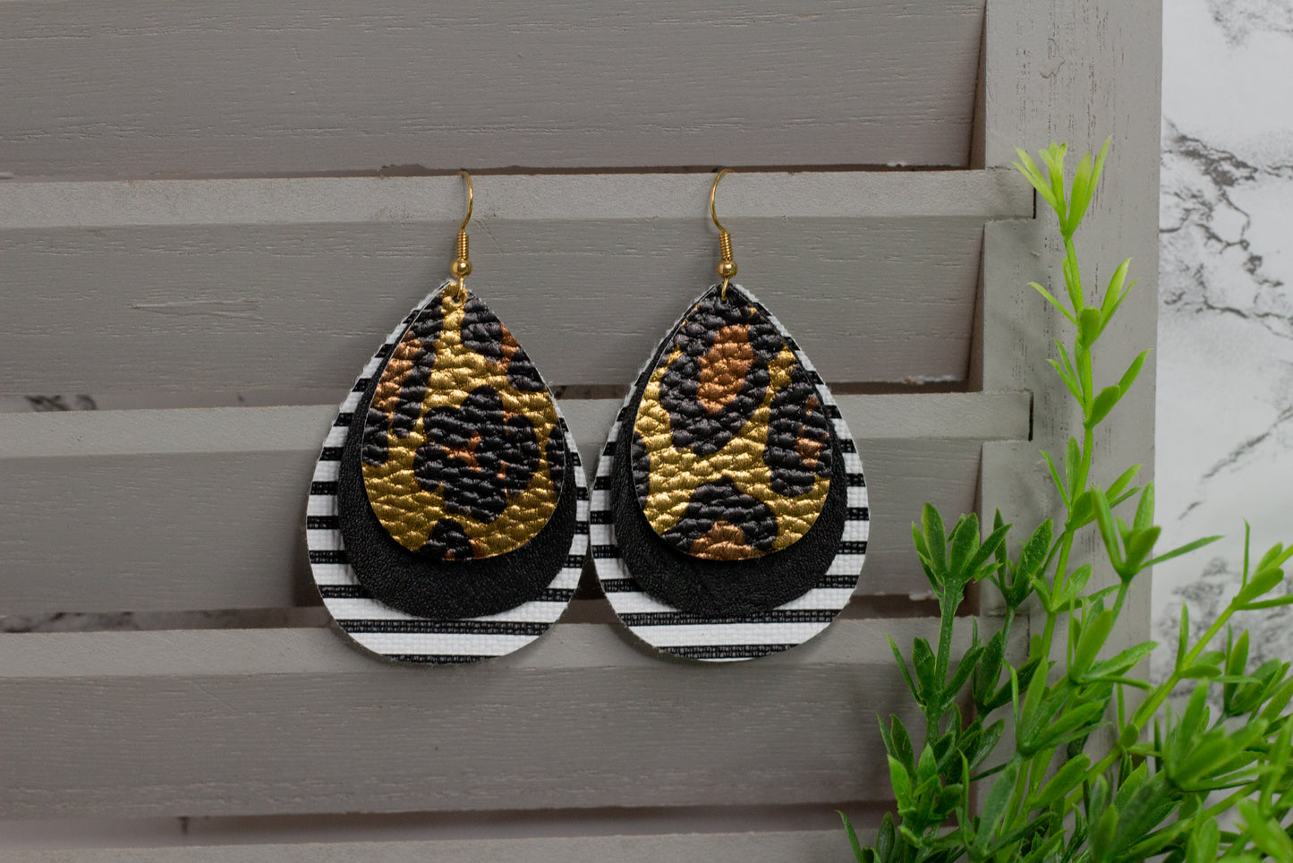 Layered Cheetah Faux Leather Earrings