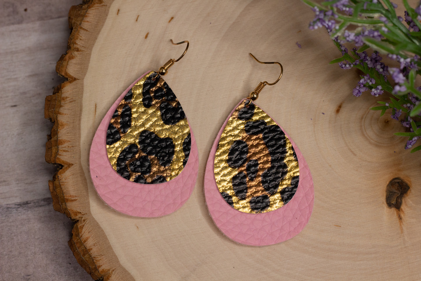 Cheetah Print and Pink Faux Leather Earrings