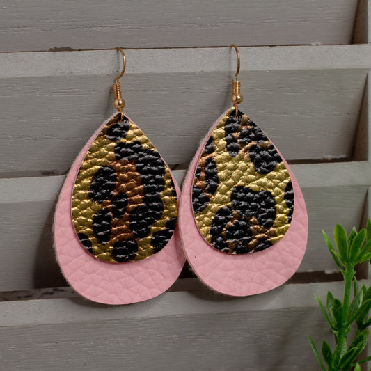 Cheetah Print and Pink Faux Leather Earrings