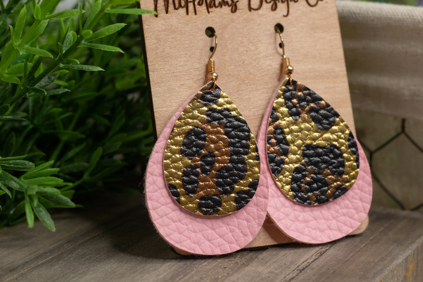 Cheetah Print and Pink Faux Leather Earrings