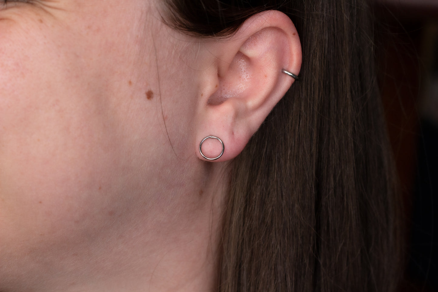 Tiny Silver Hollow Circle Studs
