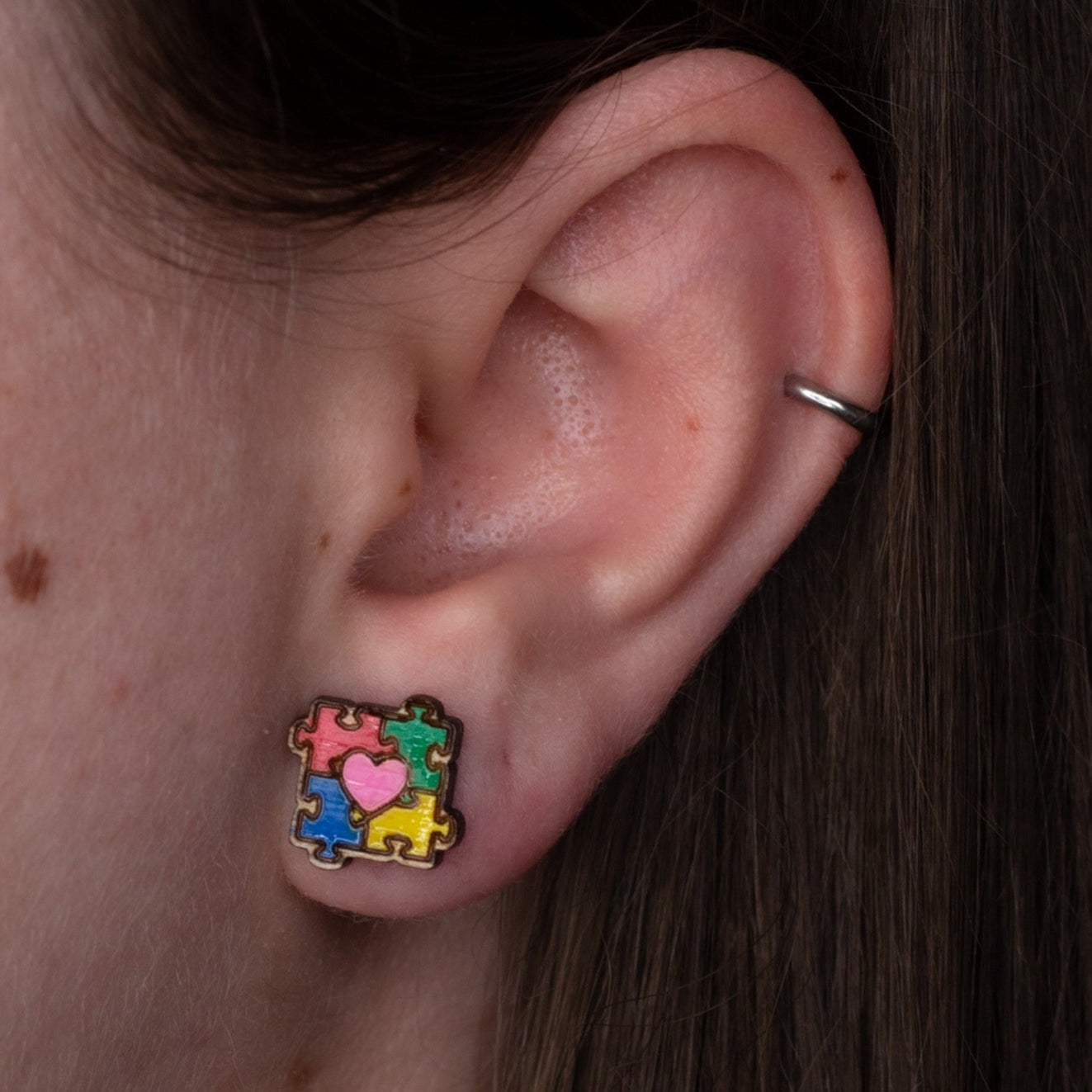 Autism Awareness Wooden Stud Earrings