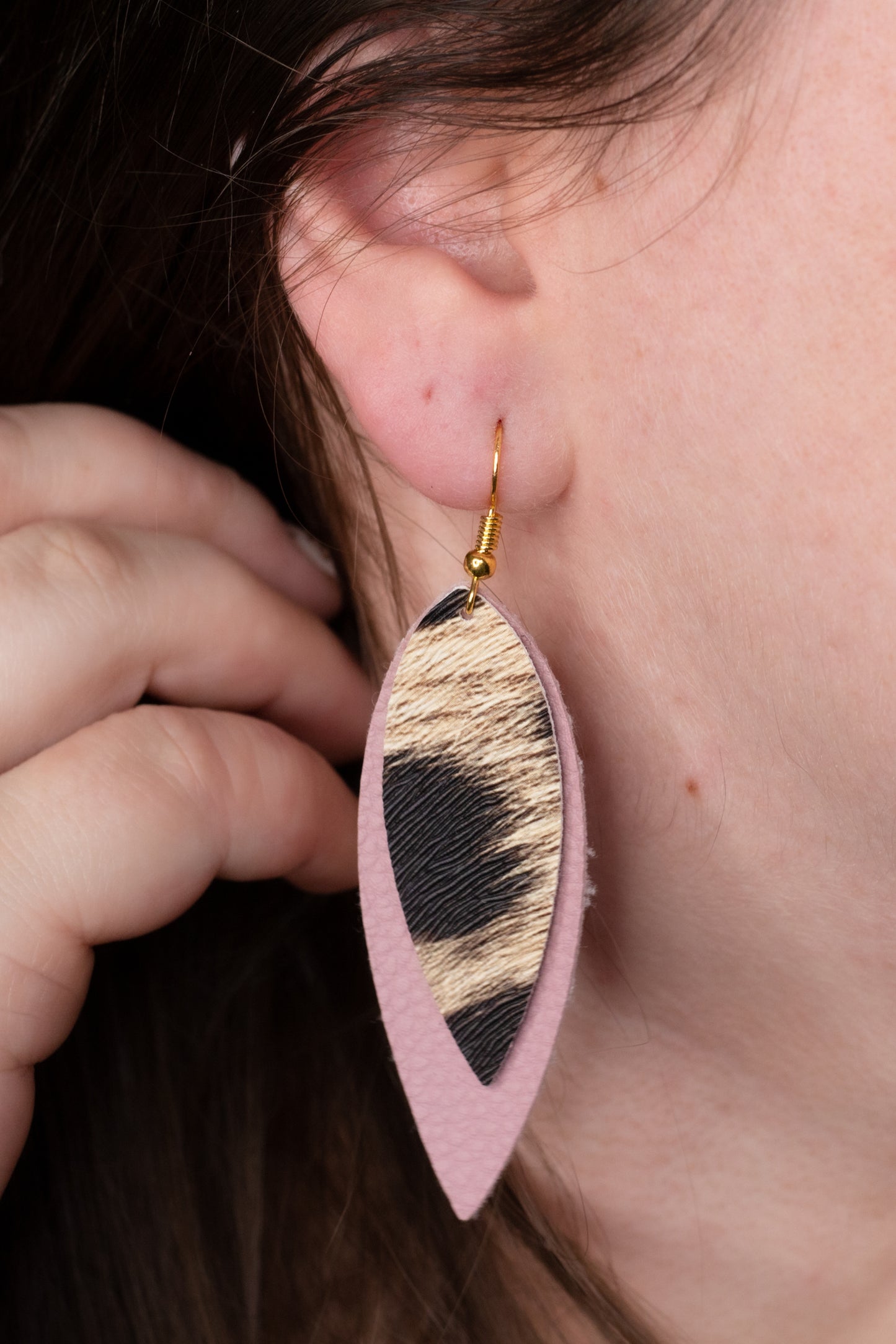 Mauve & Cheetah Skinny Faux Leather Earrings