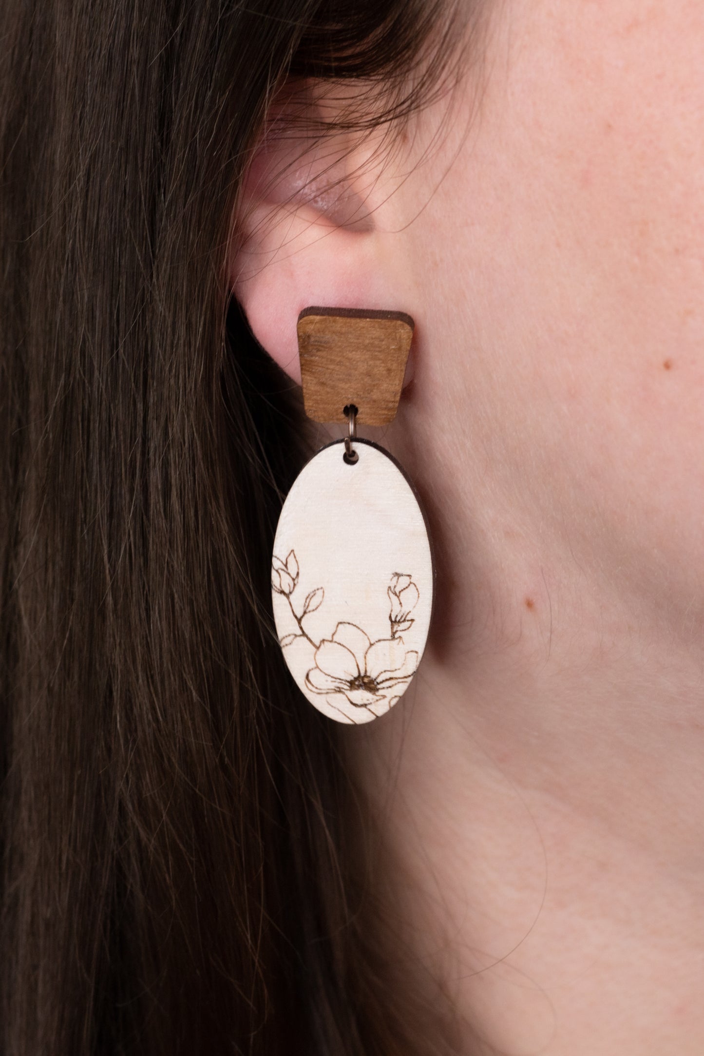 Whitewash Magnolia Wooden Earrings