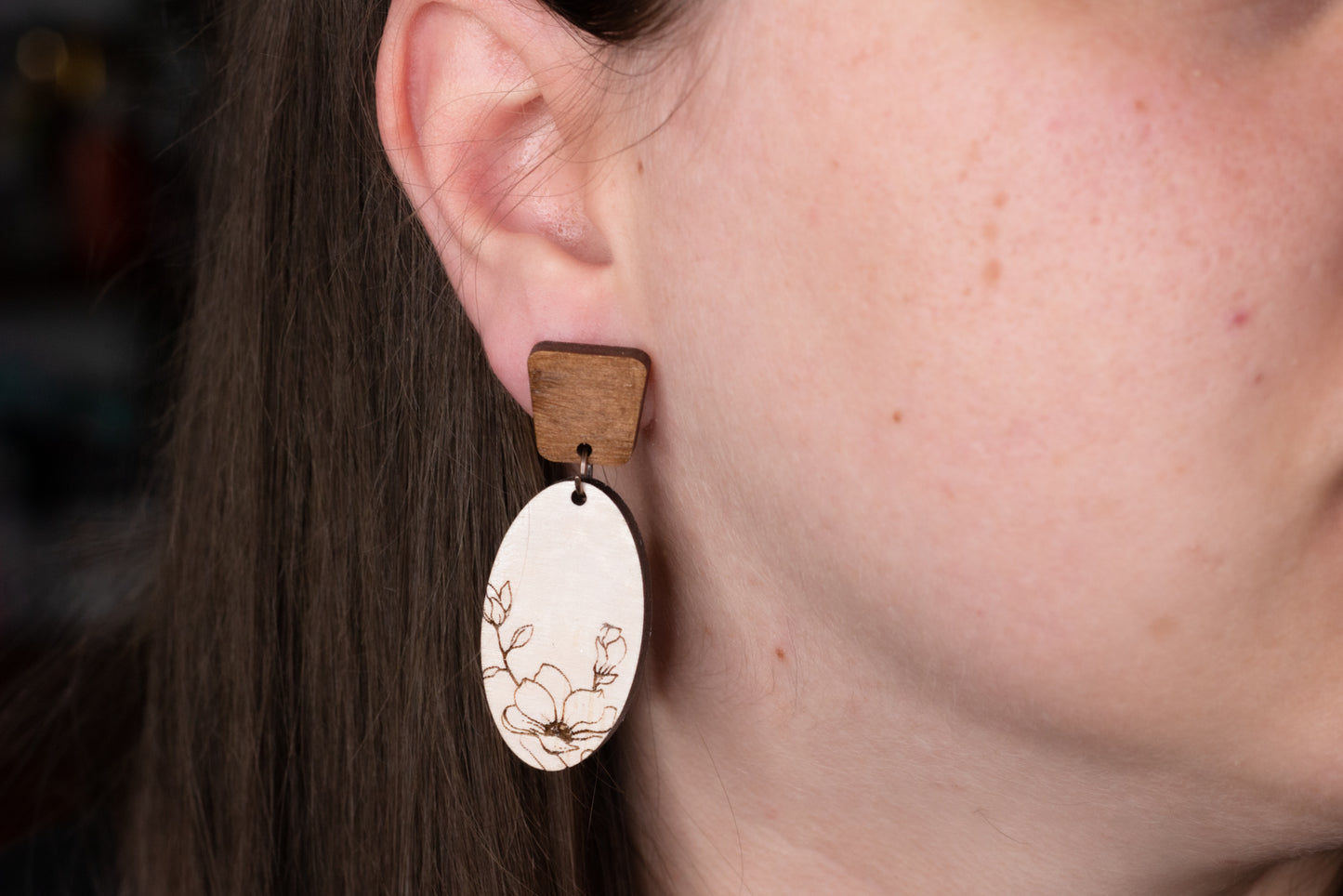 Whitewash Magnolia Wooden Earrings