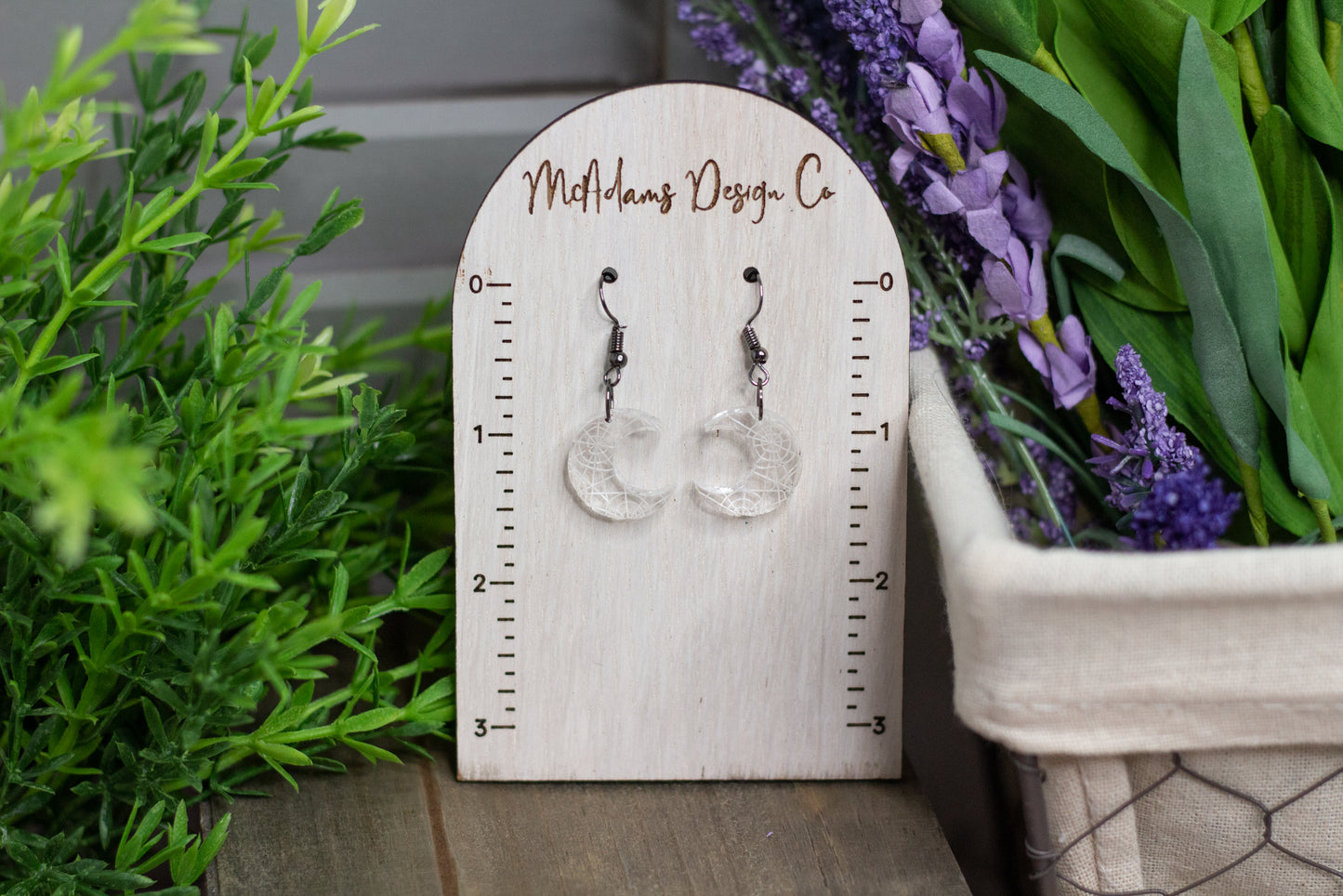 Spiderweb Moon Acrylic Earrings