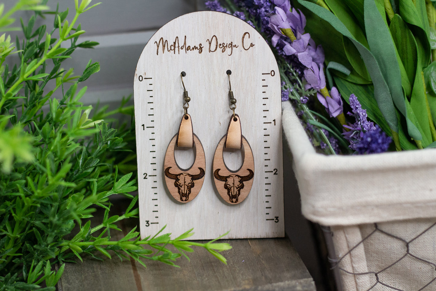 Cow Skull Wooden Earrings