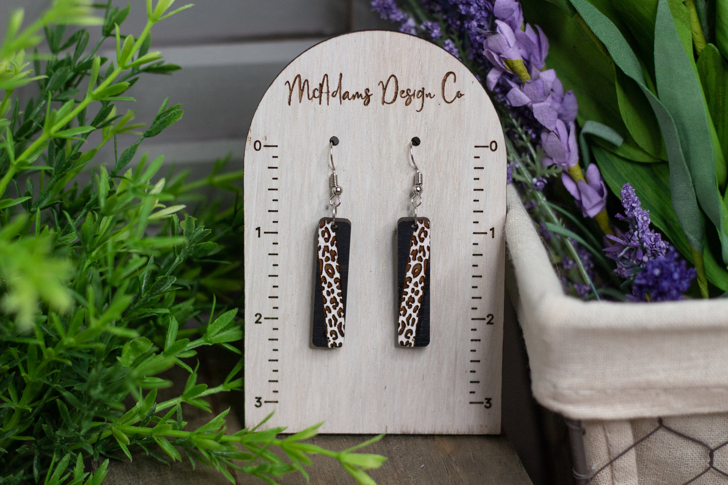 Diagonal Leopard Geo Bar Earrings