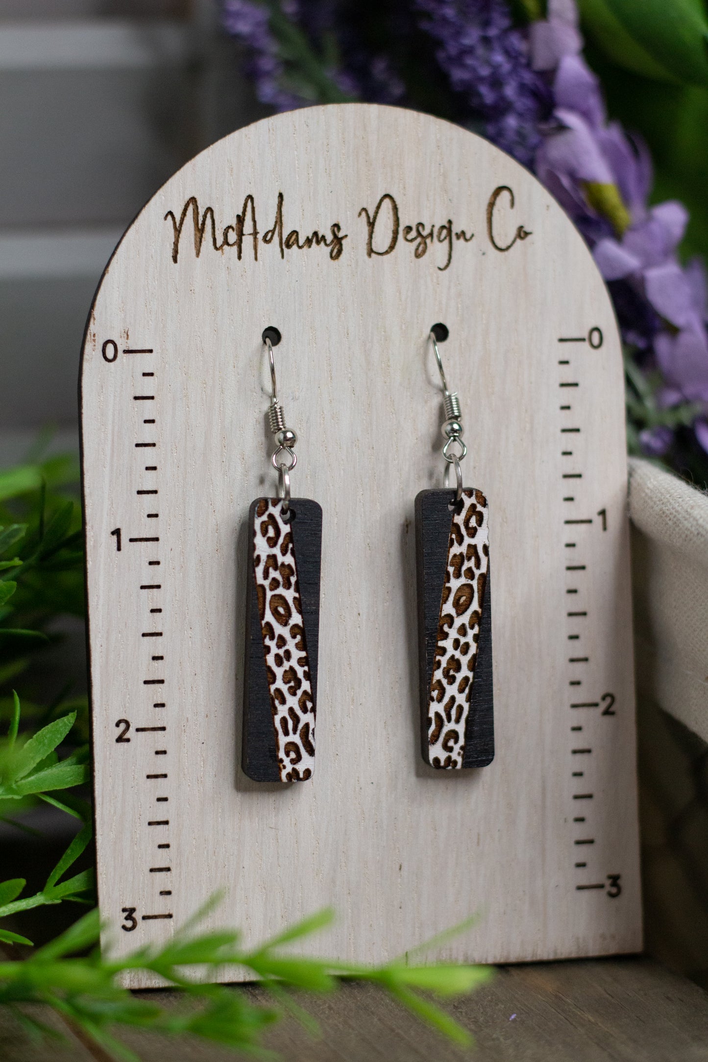 Diagonal Leopard Geo Bar Earrings