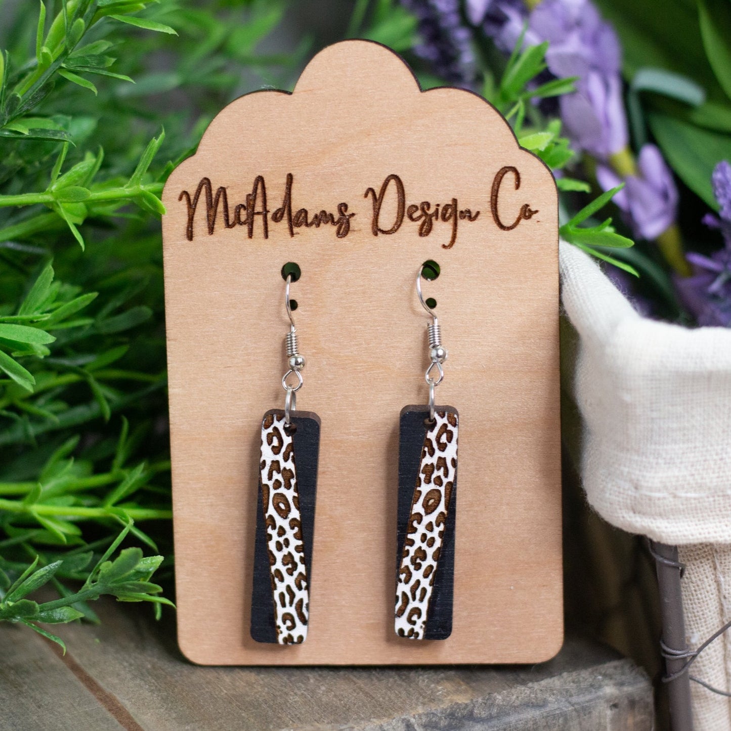 Diagonal Leopard Geo Bar Earrings