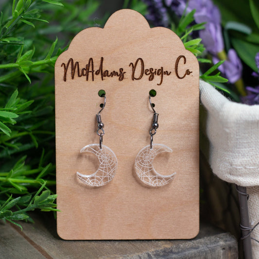 Spiderweb Moon Acrylic Earrings