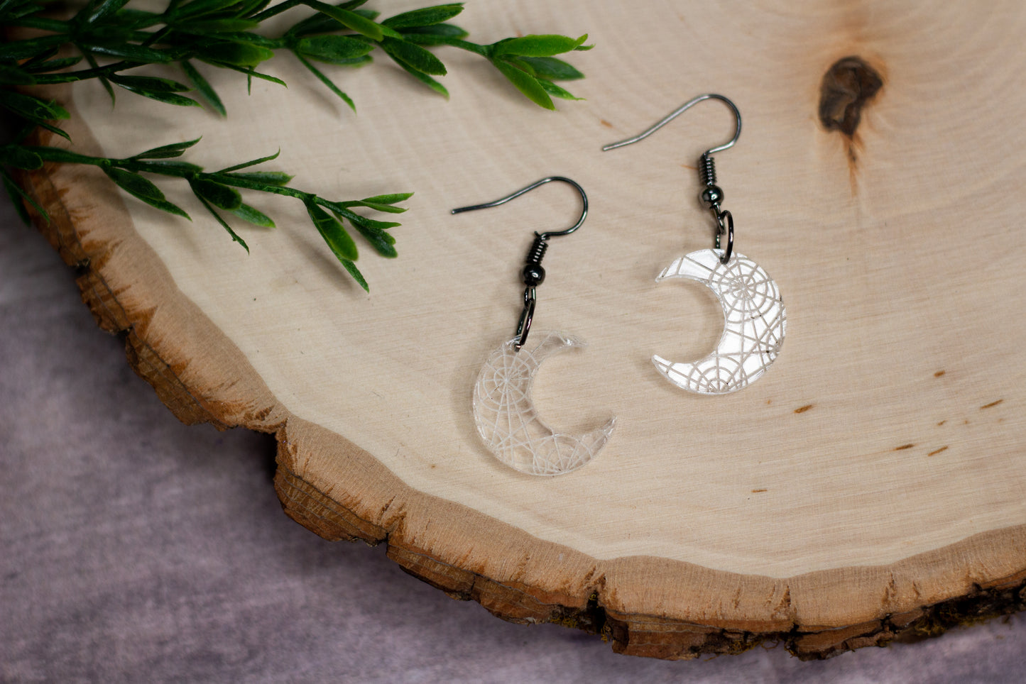 Spiderweb Moon Acrylic Earrings