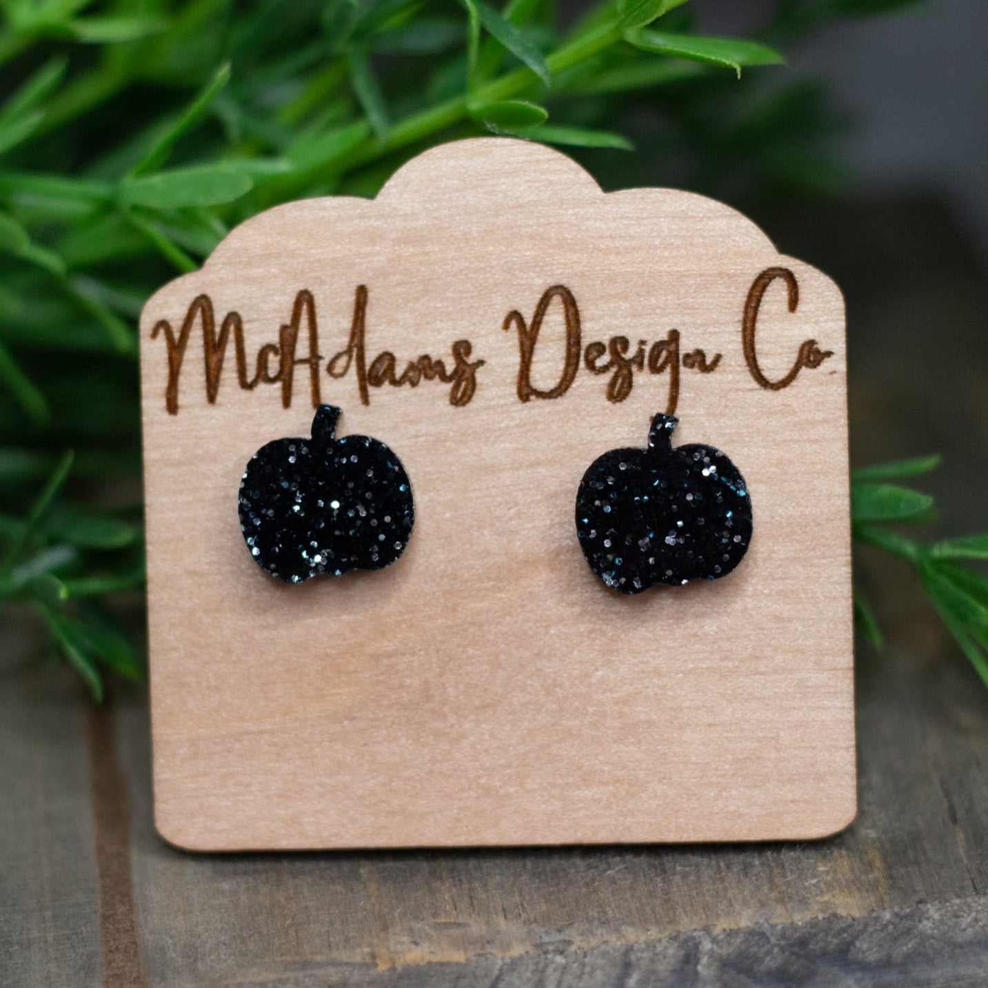 Black Glitter Pumpkin Acrylic Studs