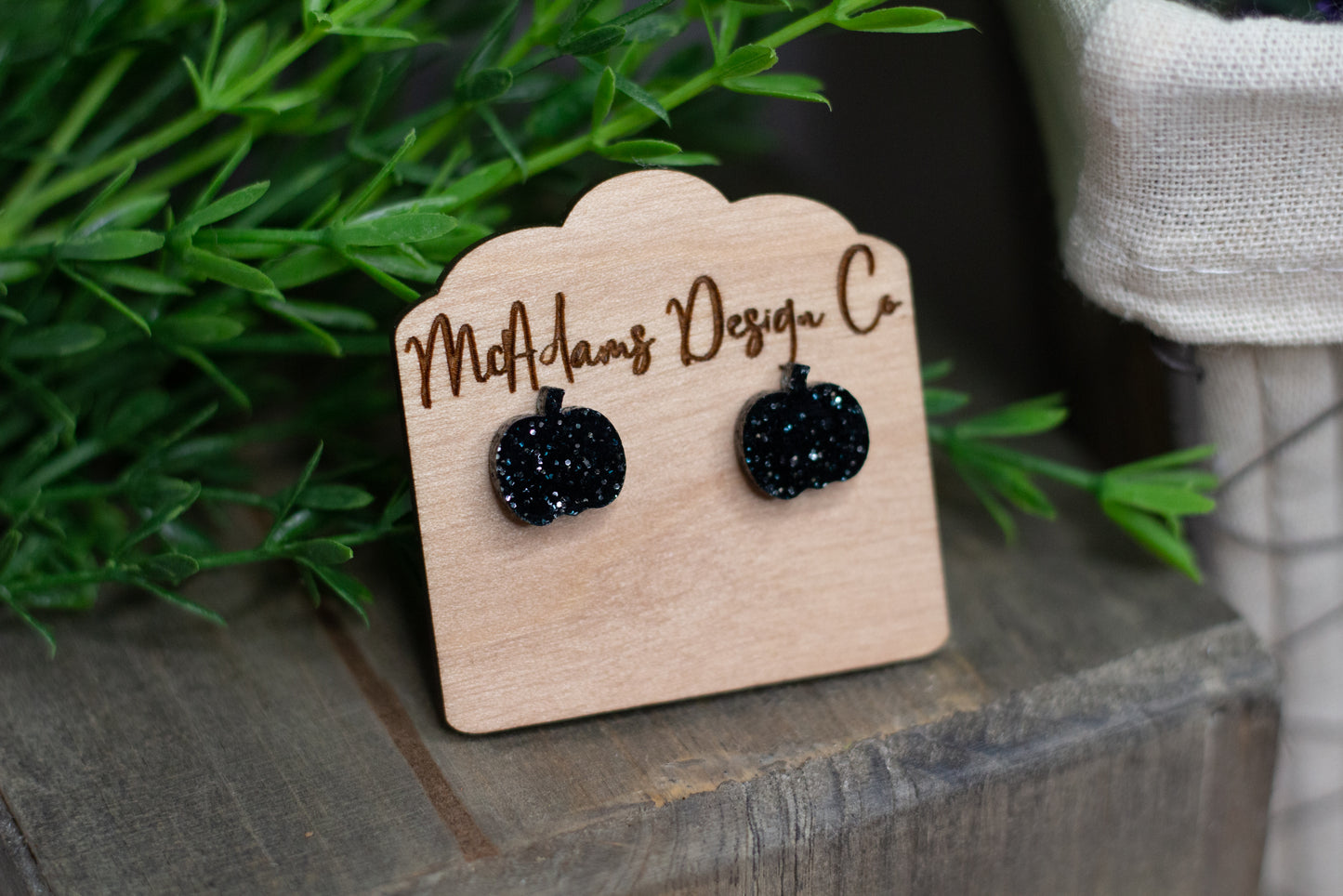 Black Glitter Pumpkin Acrylic Studs