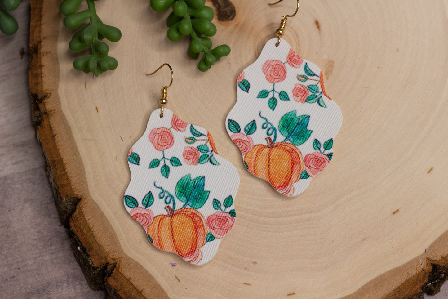Pumpkin Scallop Cut Leather Earrings