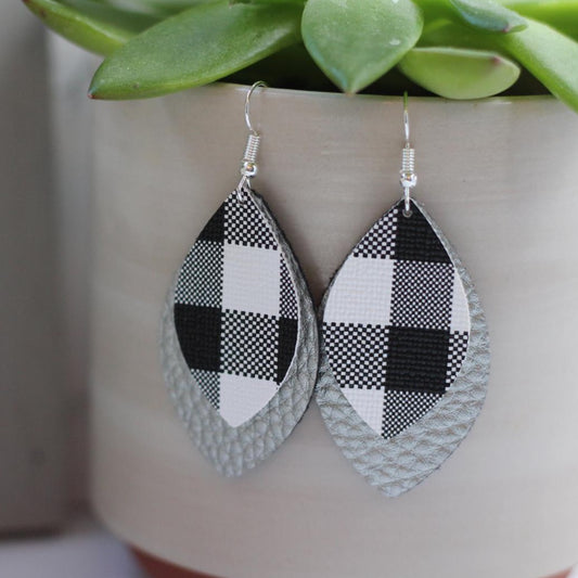 Silver & Plaid Faux Leather Earrings