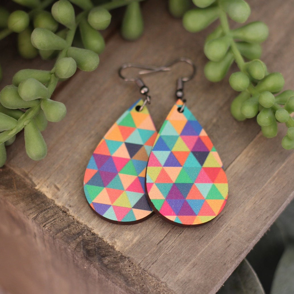 Rainbow Triangle Wooden Earrings