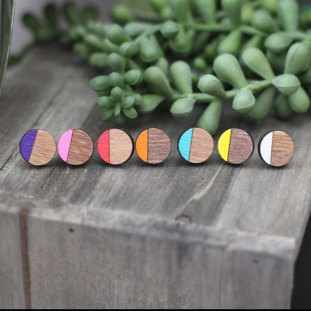 Wooden Color Block Stud Earrings