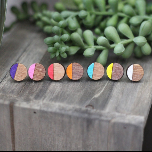 Wooden Color Block Stud Earrings