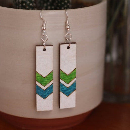 Chevron Wood Bar Earrings