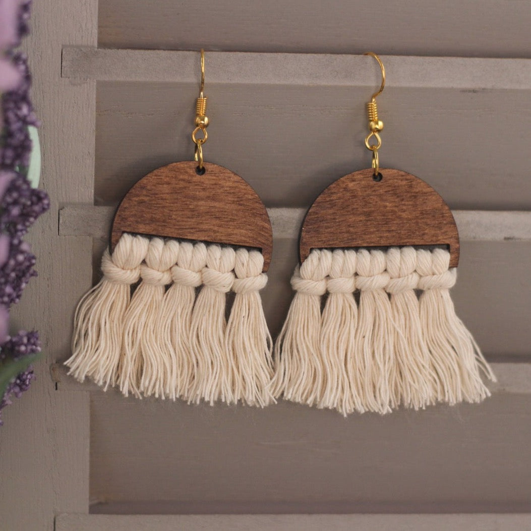 Wooden Macrame Earrings