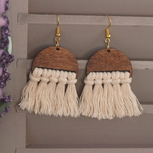 Wooden Macrame Earrings
