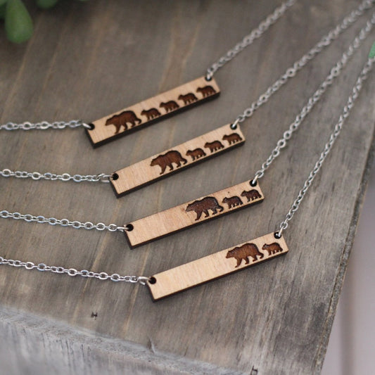 Mama Bear Wooden Bar Necklace