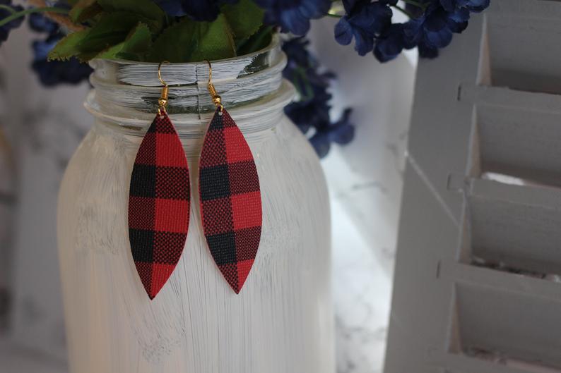 Skinny Buffalo Plaid Faux Leather Earrings