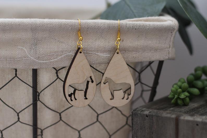 Natural Wooden Horse Silhouette Earrings