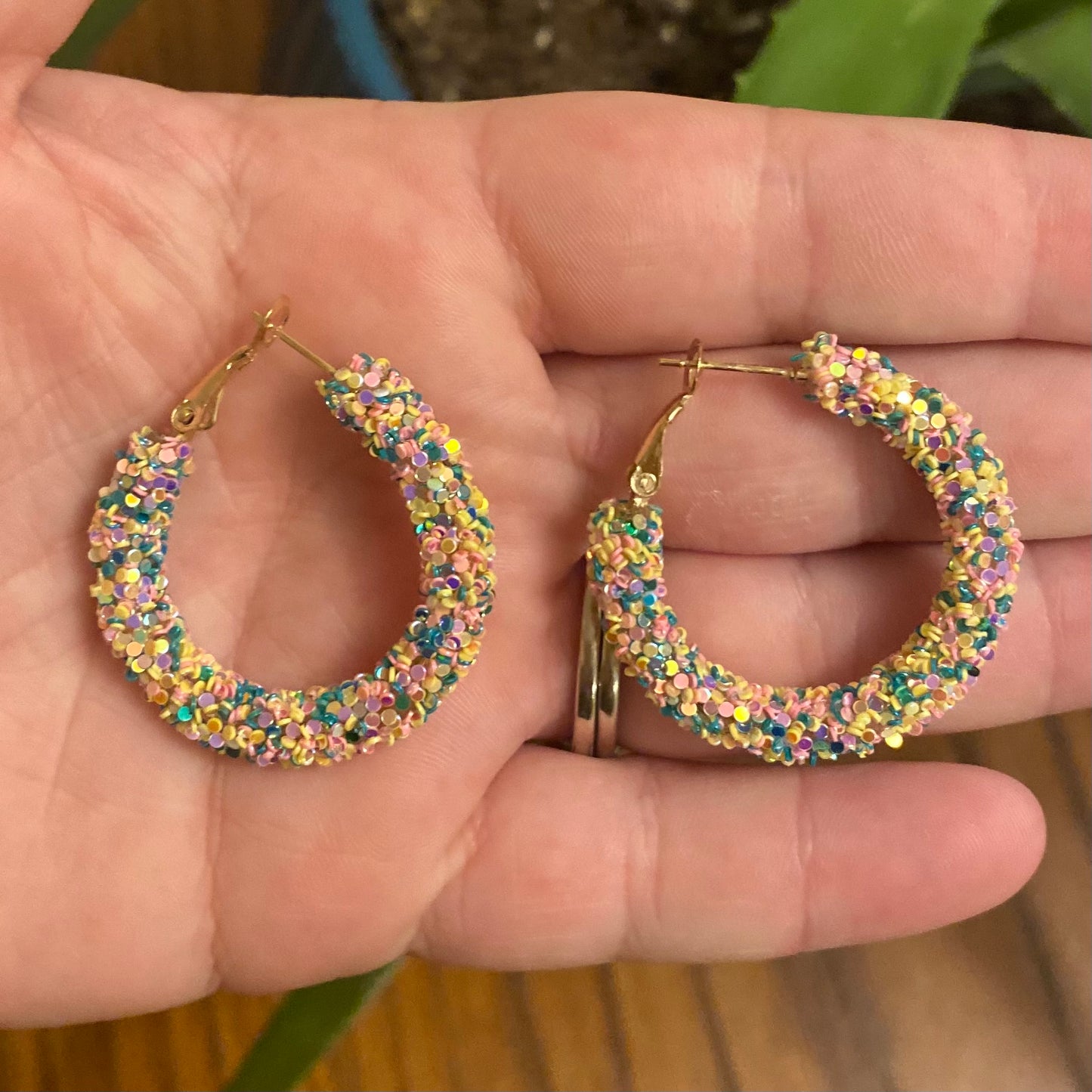 Glitter Hoop Earrings - Birthday Cake