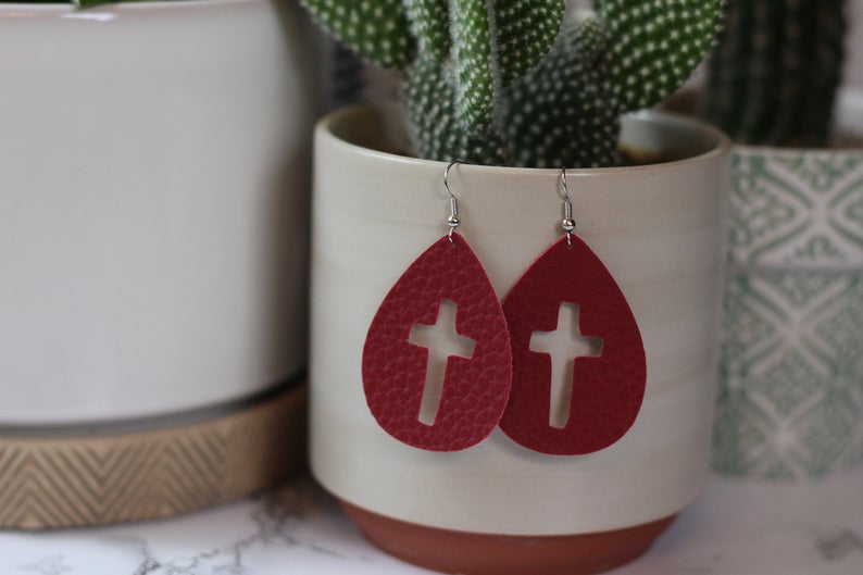 Faux Leather Cross Cutout Earrings