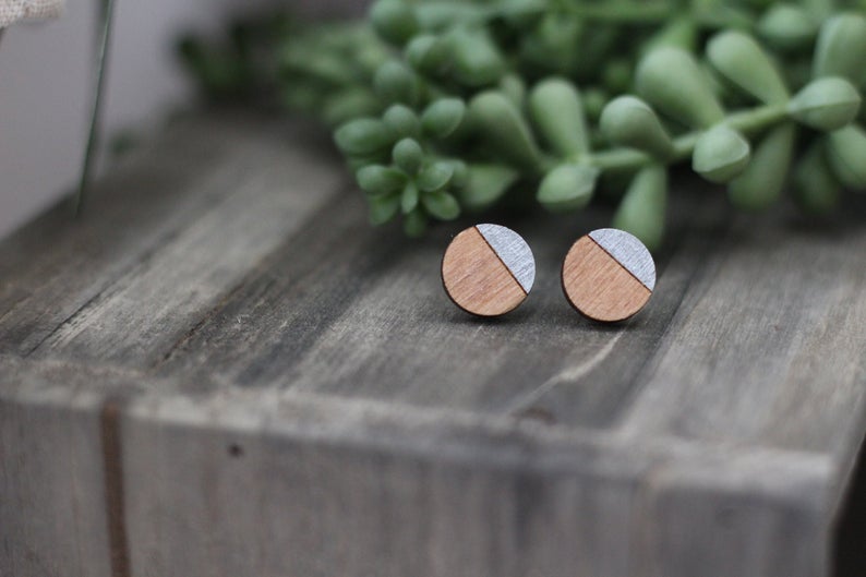 Wooden Color Block Stud Earrings