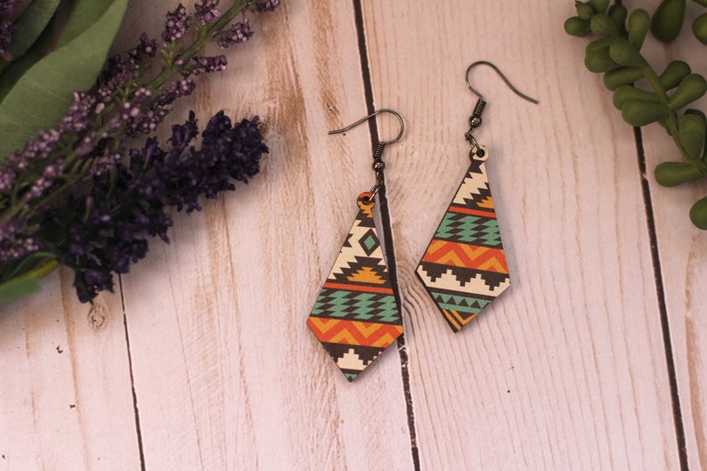 Southwest Aztec Wooden Earrings