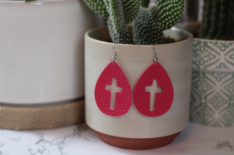 Faux Leather Cross Cutout Earrings