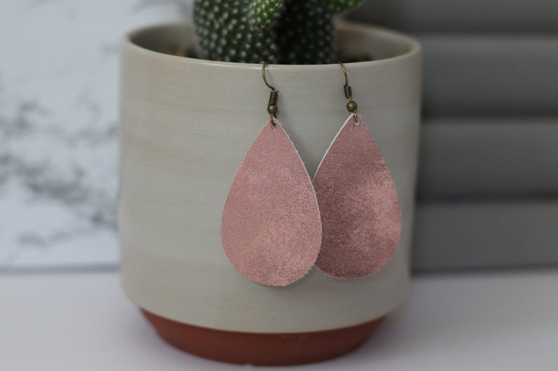 Pink Faux Leather Earrings