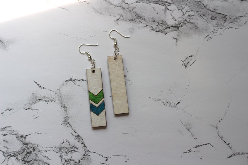 Chevron Wood Bar Earrings