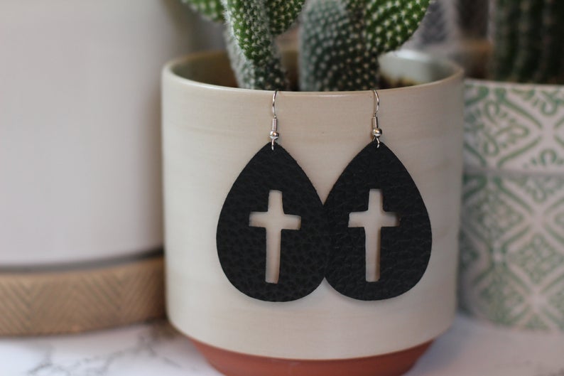 Faux Leather Cross Cutout Earrings