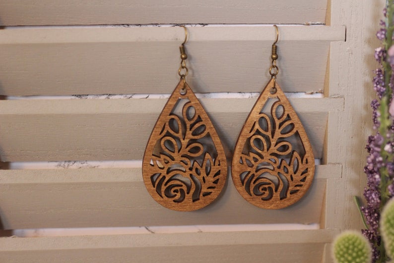 Rose Cutout Wooden Earrings