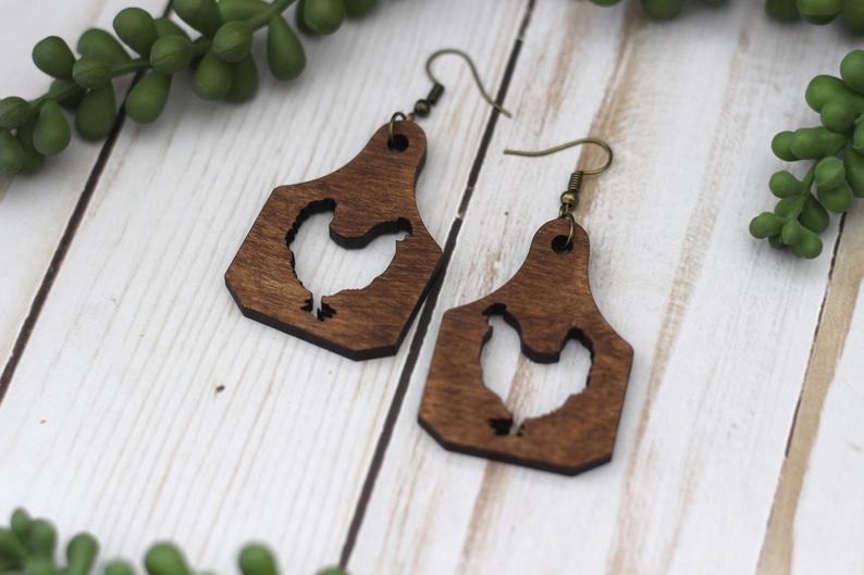 Chicken Tag Wooden Earrings