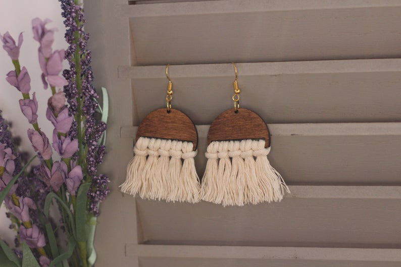Wooden Macrame Earrings