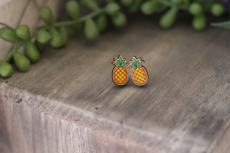 Pineapple Wooden Stud Earrings